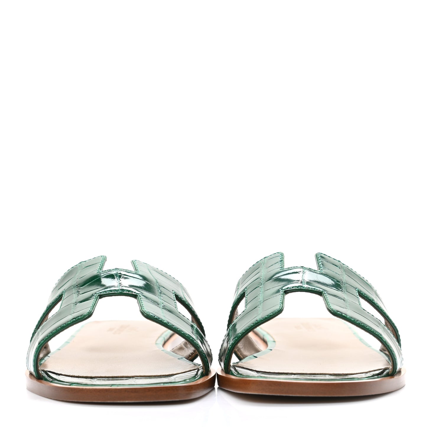 Shiny Alligator Oran Sandals 36 Emeraude