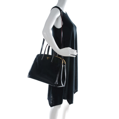 Prada Saffiano Vernice Double Zip Tote Black 2 of 8