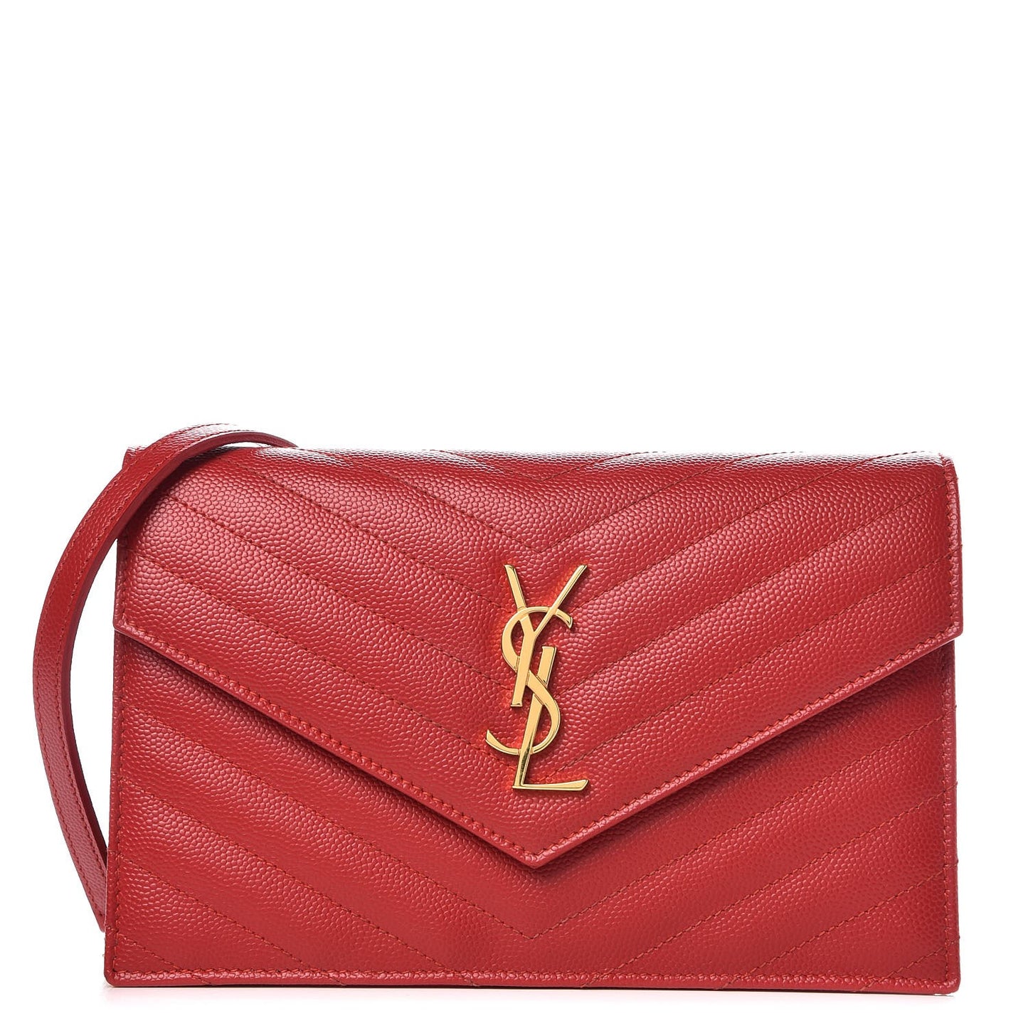 Grain De Poudre Matelasse Chevron Monogram Envelope Chain Wallet New Red