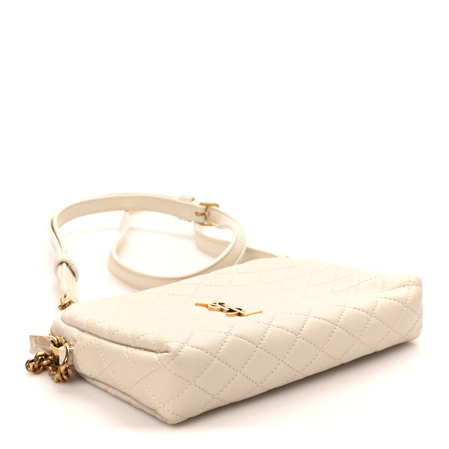 Saint Laurent Lambskin Quilted Gaby Zipped Pouch Crema Soft 4 of 9