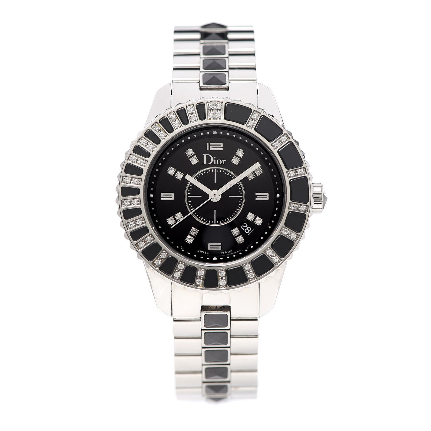 Stainless Steel Diamond Sapphire 33mm Christal Quartz Watch Black
