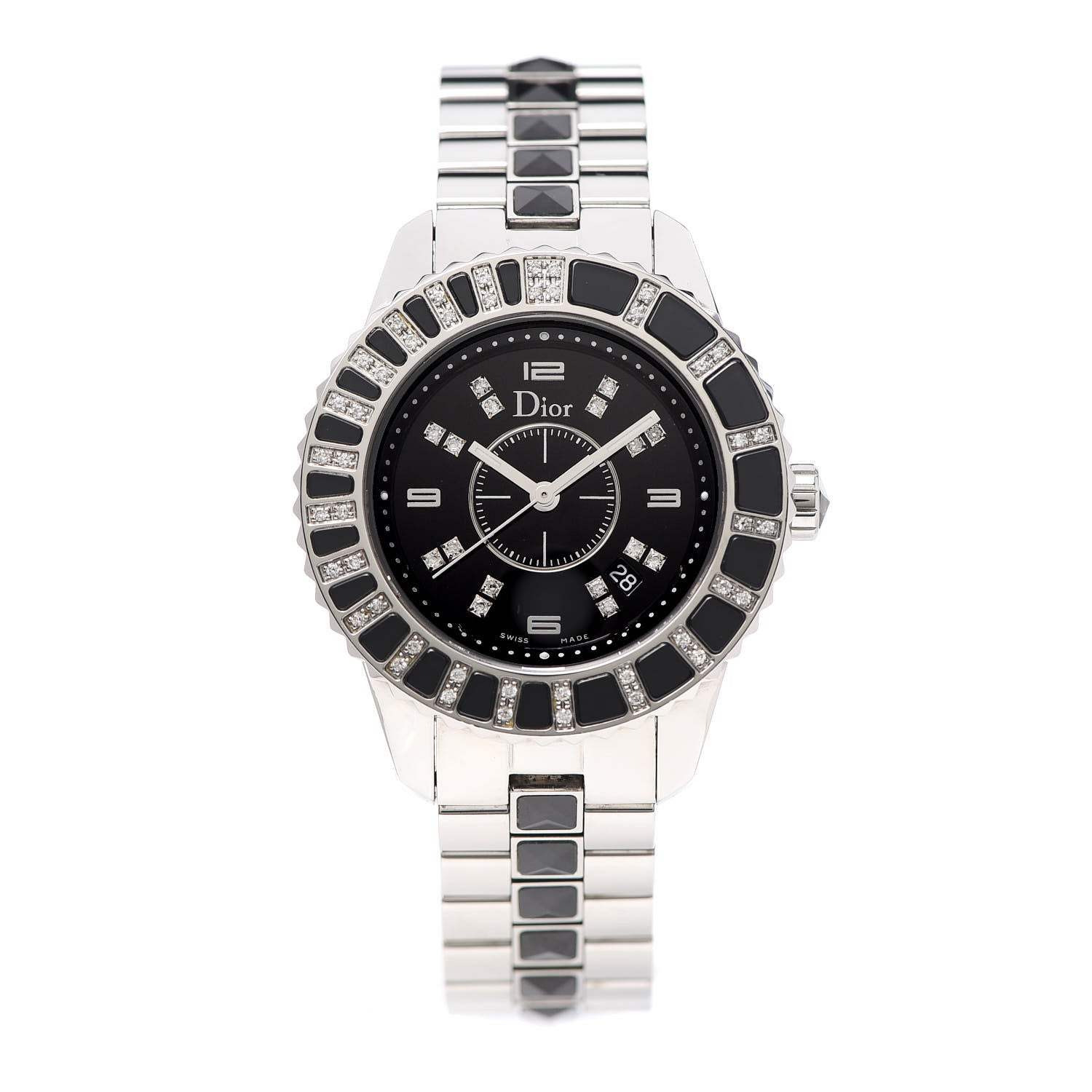 Christian Dior Stainless Steel Diamond Sapphire 33mm Christal Quartz Watch Black 1 of 5