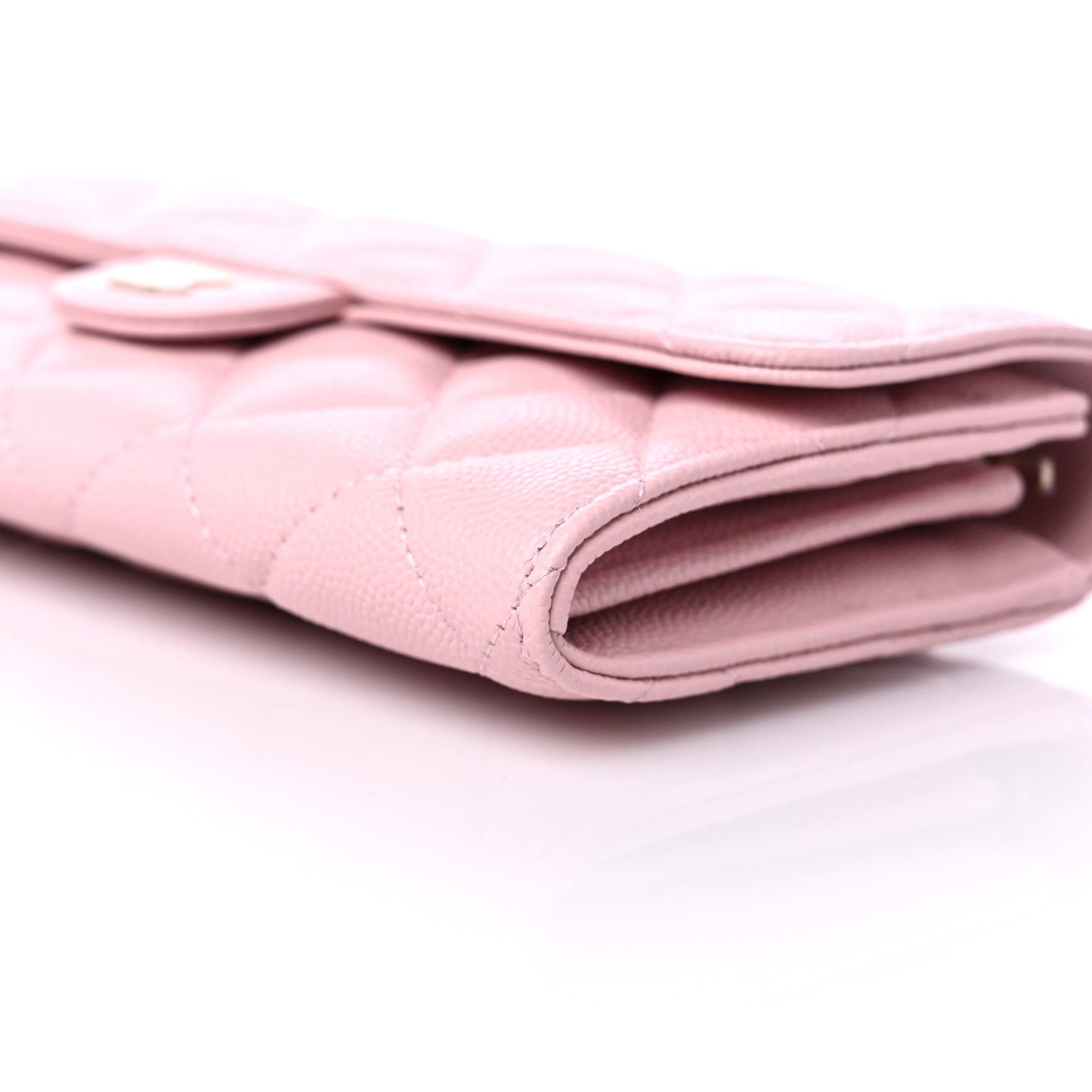 Caviar Quilted Large Gusset Flap Wallet Light Pink