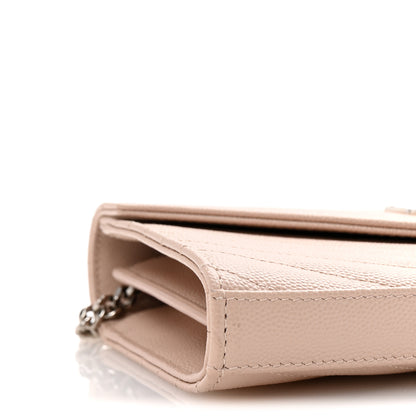 Saint Laurent Grain De Poudre Matelasse Chevron Monogram Chain Wallet Marble Pink 8 of 9