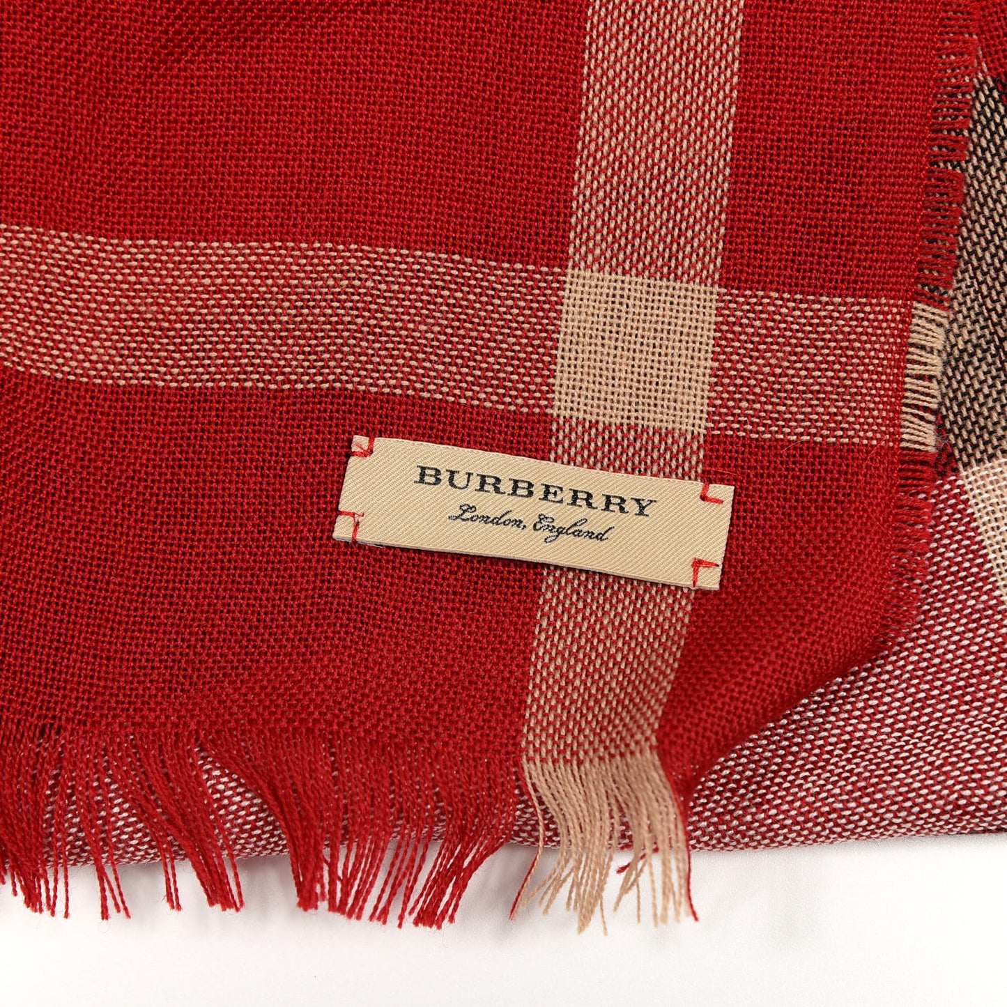 Wool Cashmere Tonal Check Lightweight Scarf Parade Red
