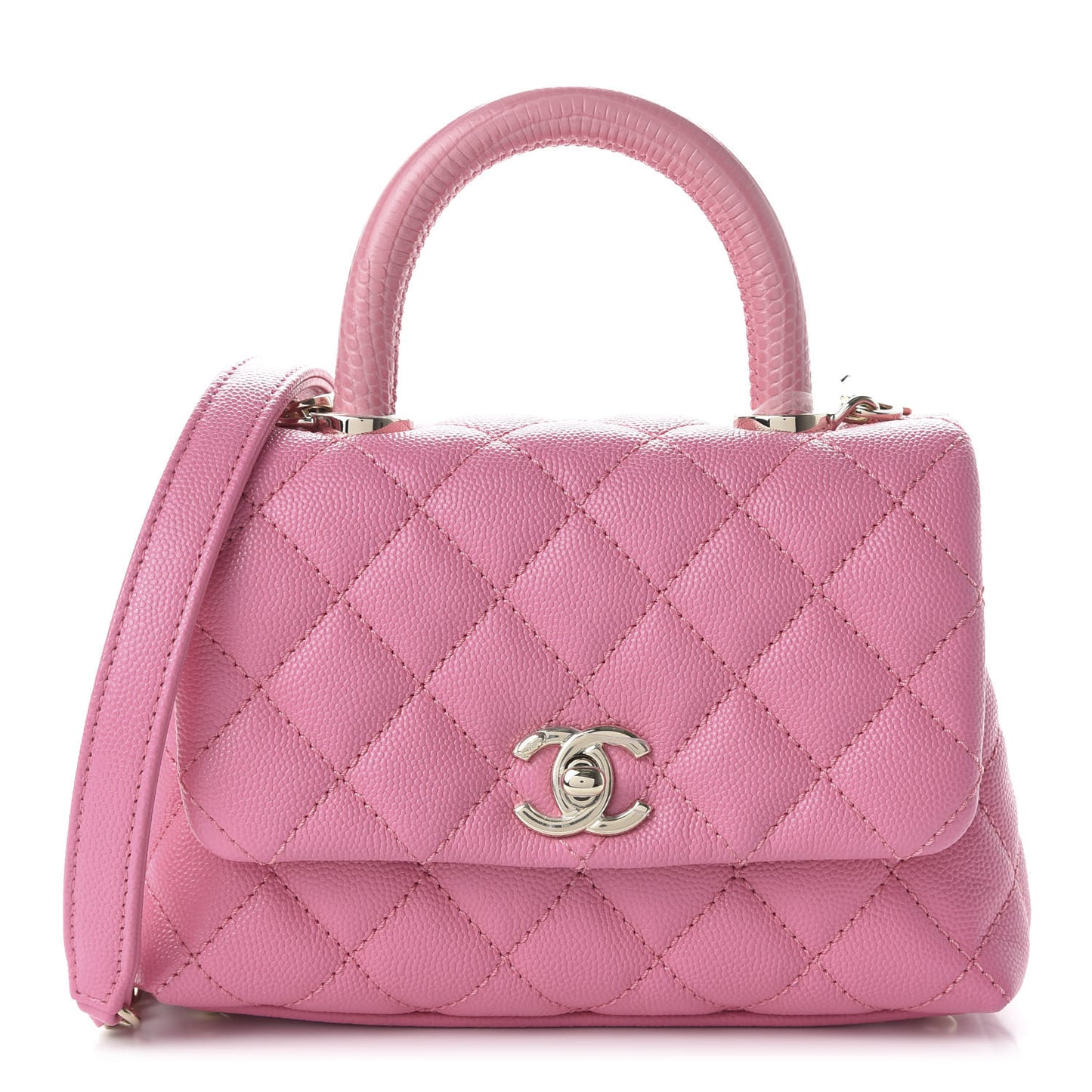 Caviar Quilted Lizard Embossed Extra Mini Coco Handle Flap Pink