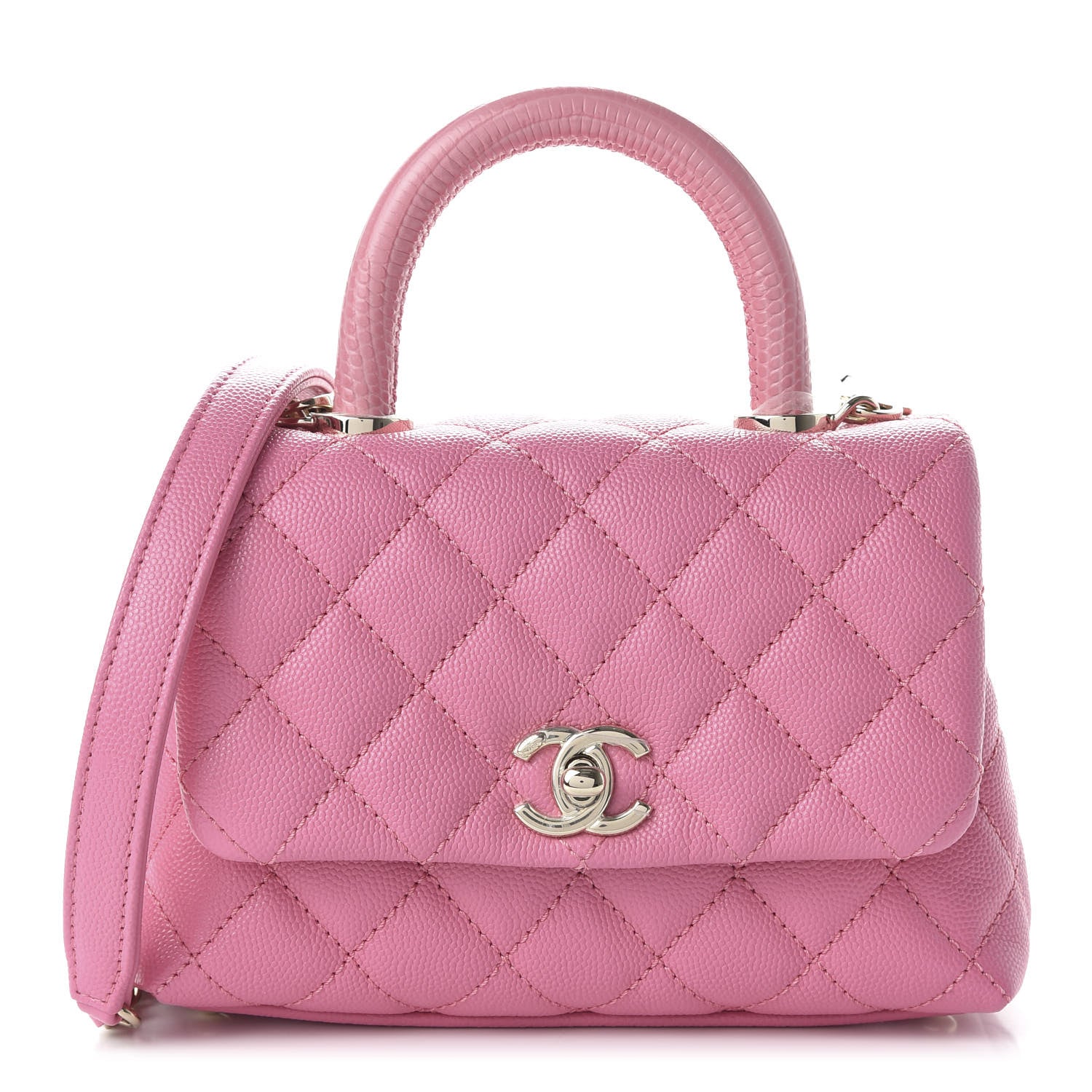 Chanel Caviar Quilted Lizard Embossed Extra Mini Coco Handle Flap Pink 1 of 10