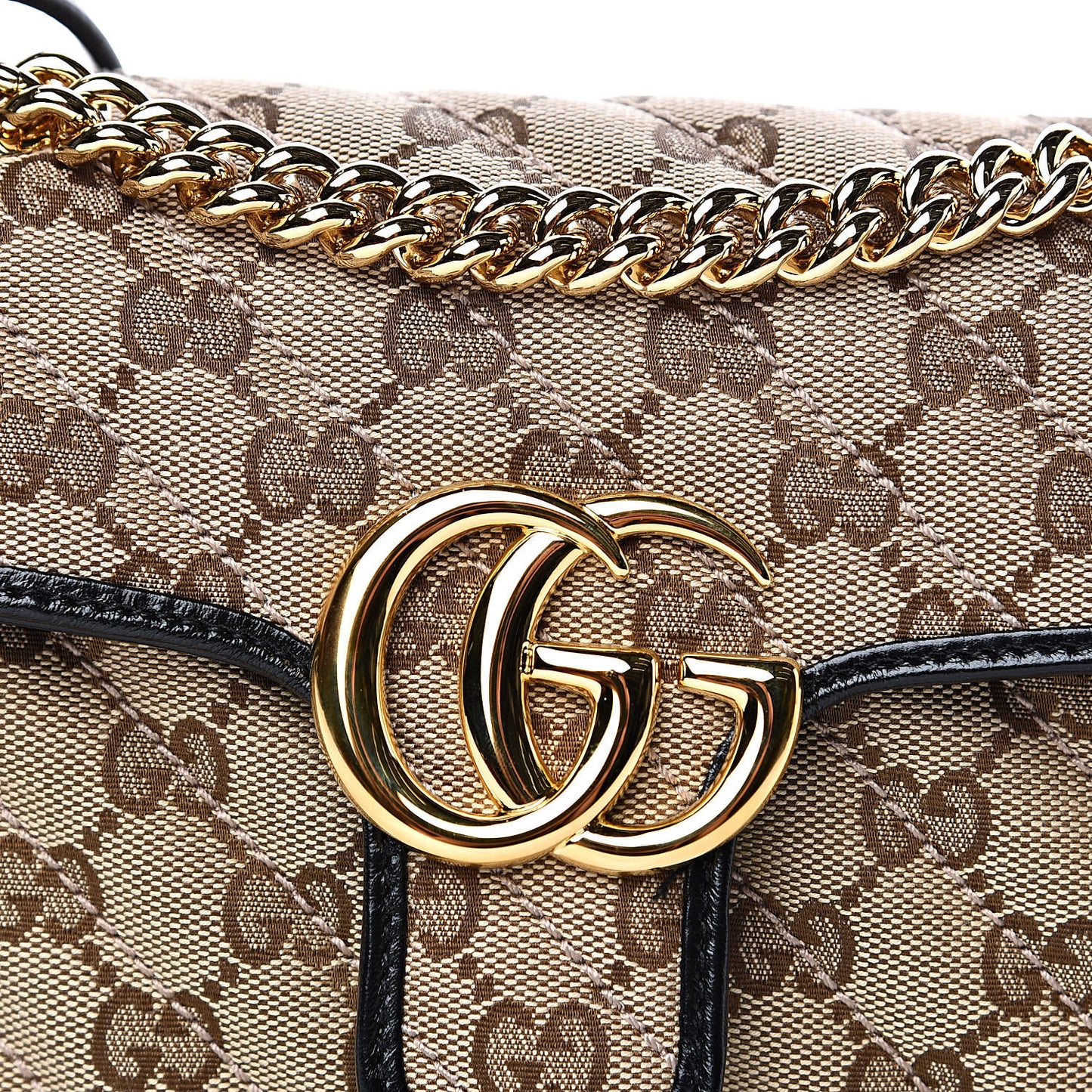 Monogram Matelasse Diagonal Mini GG Marmont Shoulder Bag Beige Black