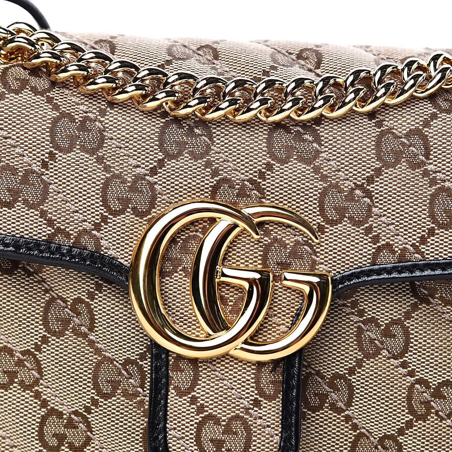 Gucci Monogram Matelasse Diagonal Mini GG Marmont Shoulder Bag Beige Black 10 of 10