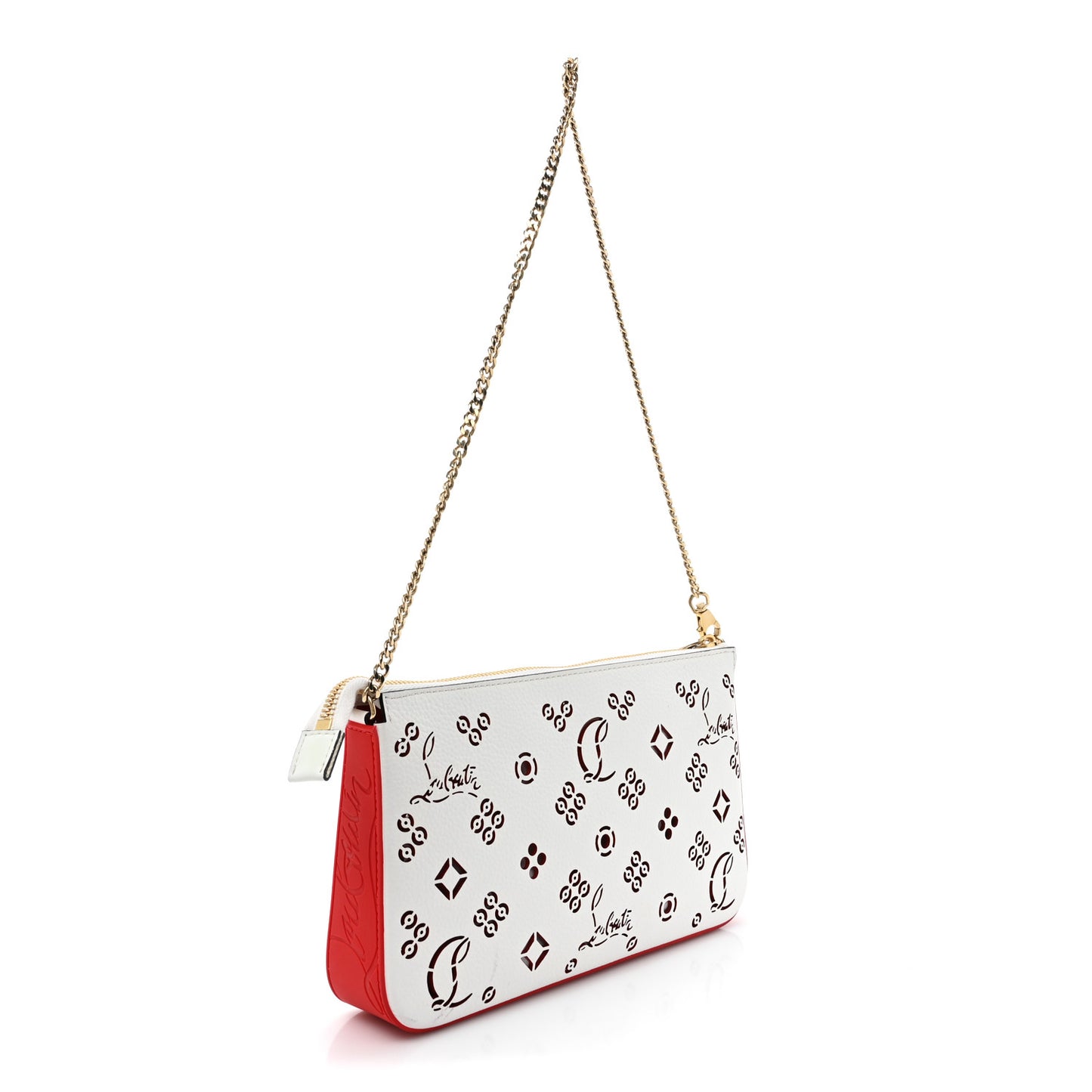 Calfskin Empire Loubinthesky Loubila Chain Clutch Bianco Loubi
