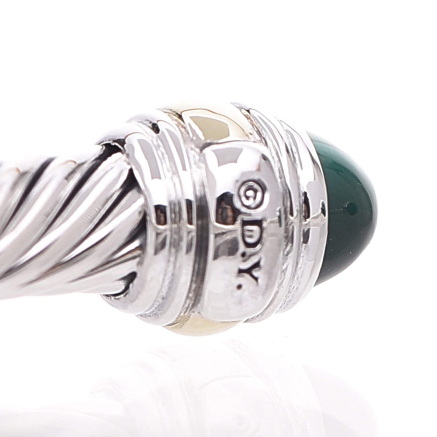 David Yurman Sterling Silver 14K Yellow Gold Malachite 5mm Cable Classic Bracelet 5 of 10