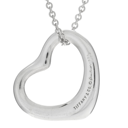 Tiffany Sterling Silver 22mm Elsa Peretti Open Heart Pendant Necklace 3 of 4