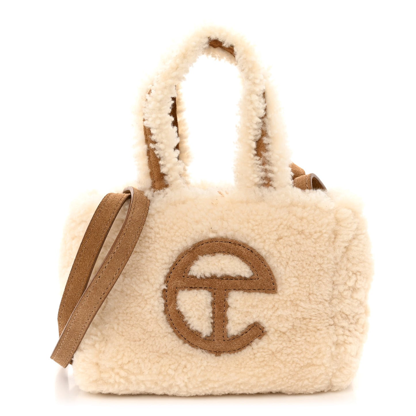 X UGG Suede Shearling Reverse Small Shopping Bag Natural