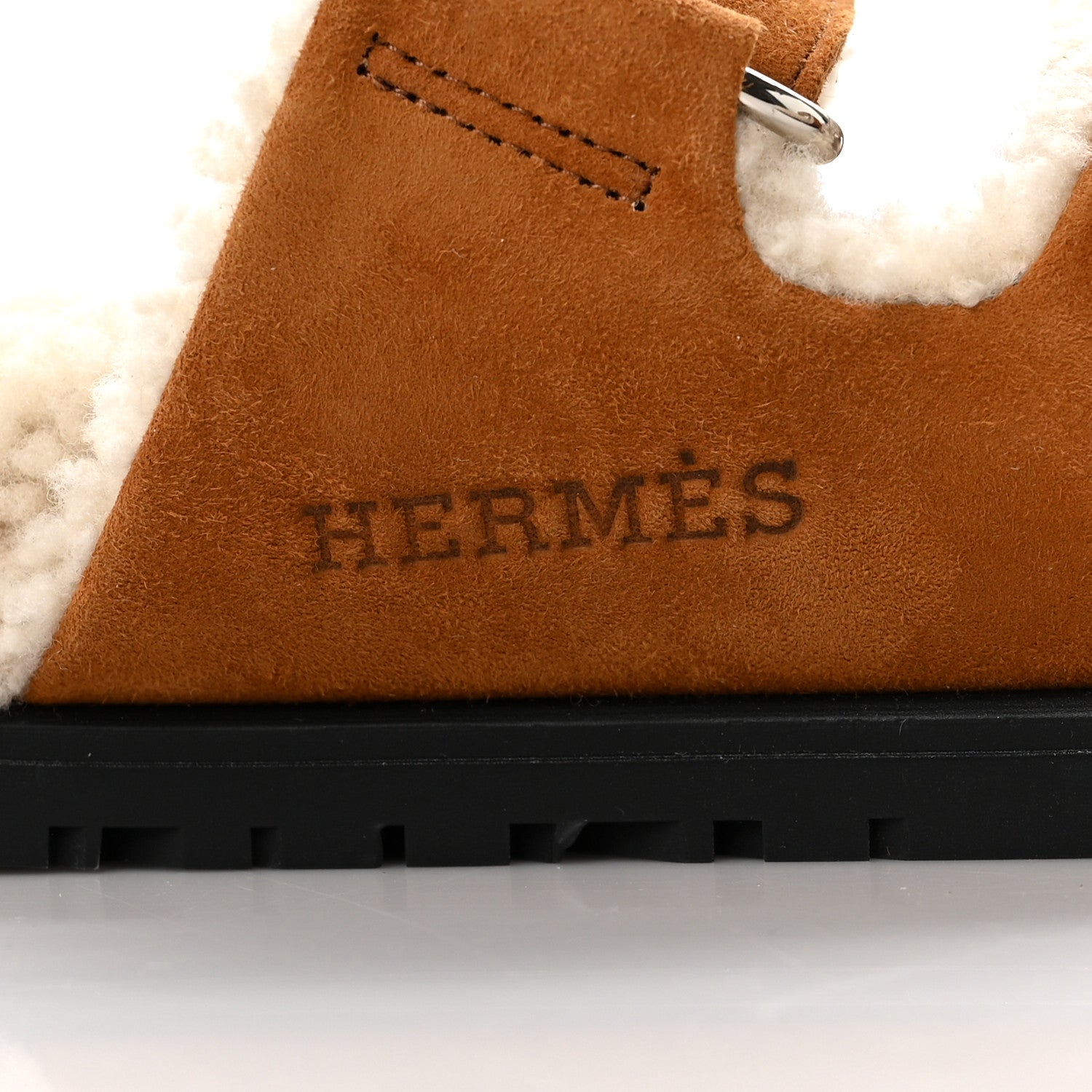 Hermes Suede Goatskin Woolskin Womens Chypre Sandals 39 Brun Fume Ecru 8 of 8