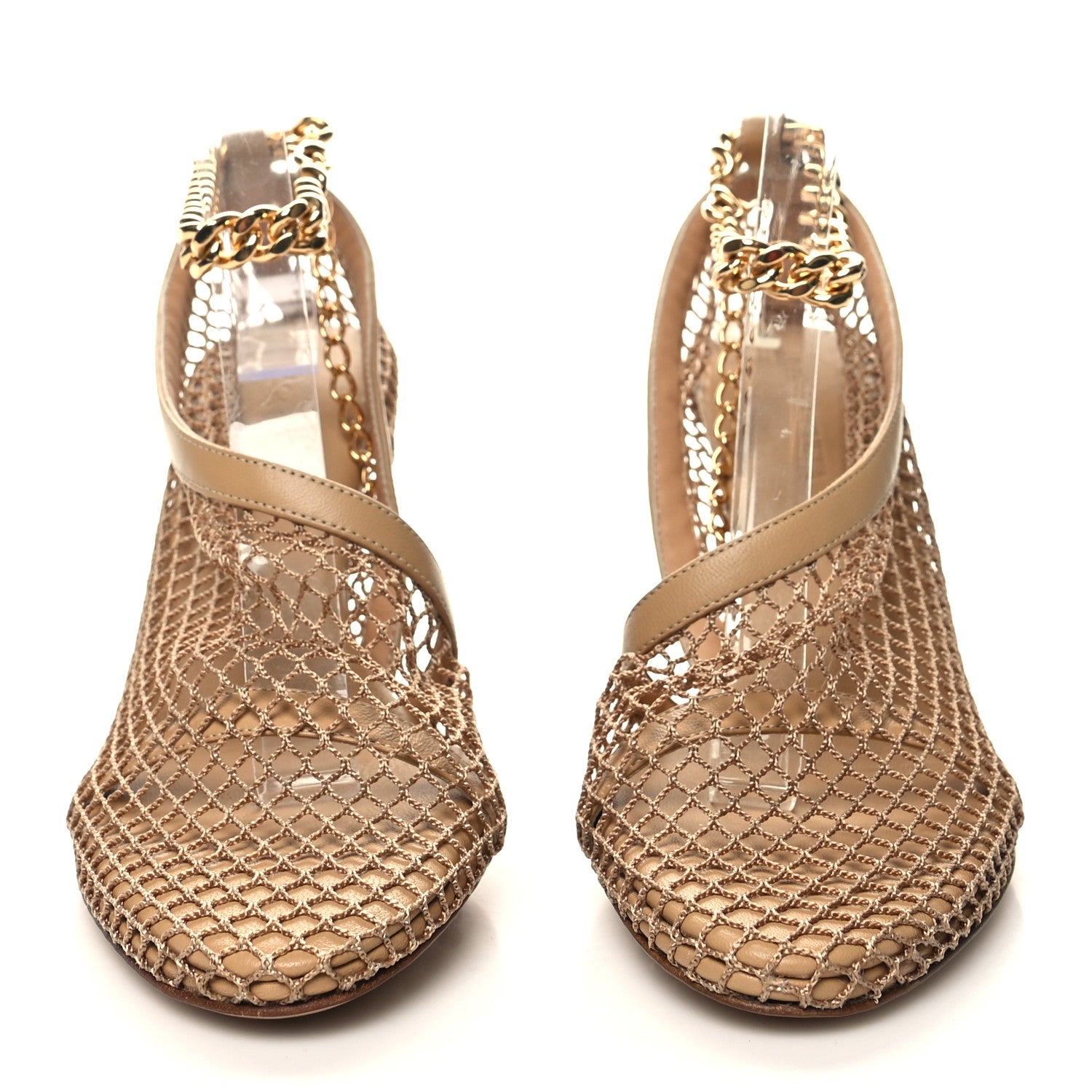 Bottega Veneta Mesh Calfskin Chain Stretch Pumps 36 Beige 2 of 7
