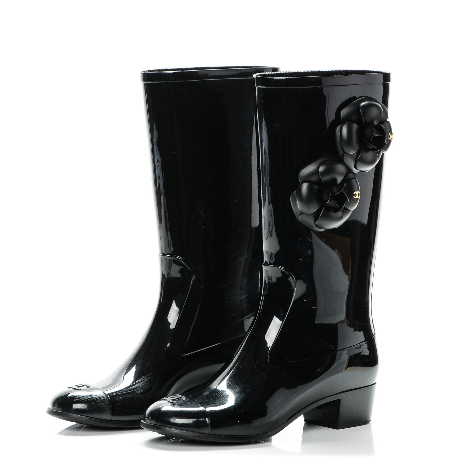 Chanel Rubber Camellia Rain Boots 37 Black 2 of 19