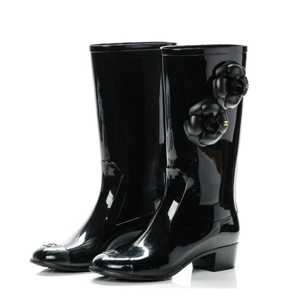 Chanel Rubber Camellia Rain Boots 37 Black 2 of 19