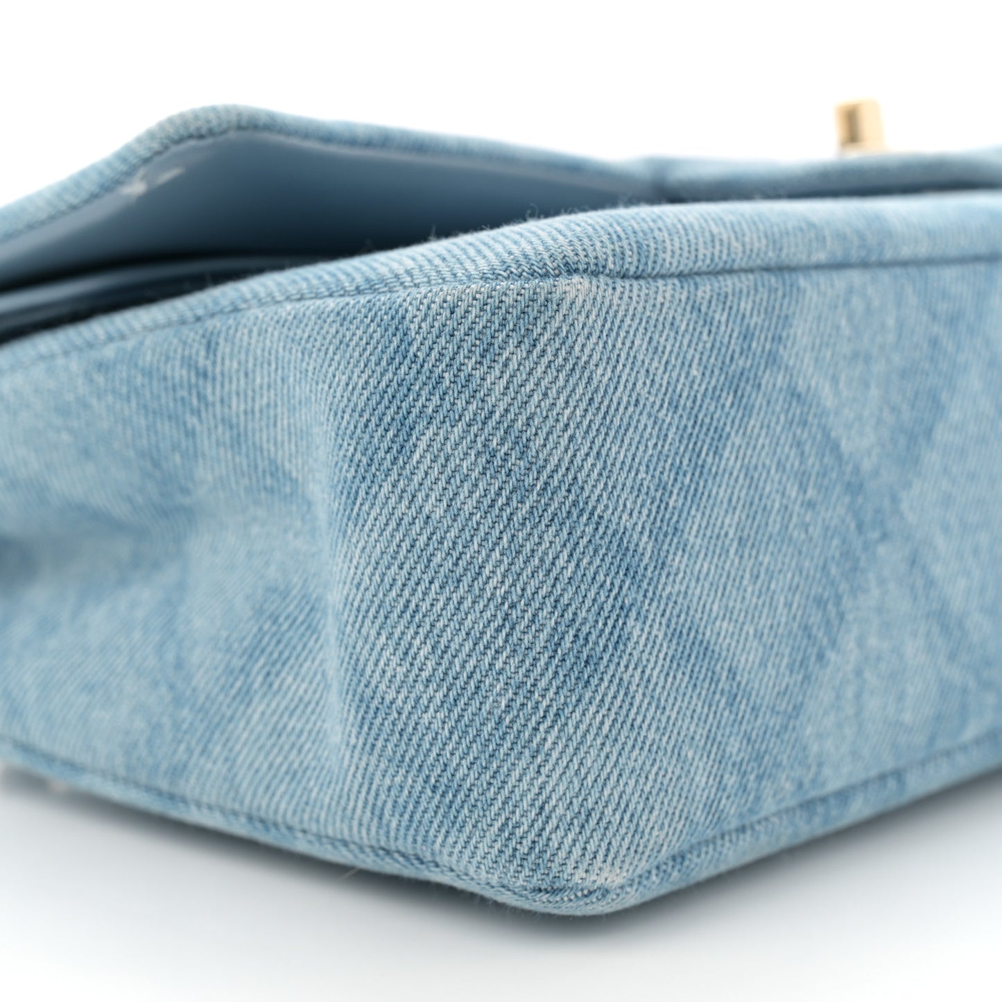 Printed Denim Quilted Medium Double Flap Light Blue