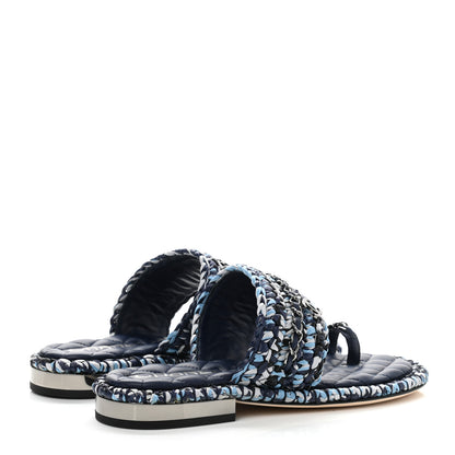 Chanel Lambskin Raffia Chain Flat Sandals 36 Blue Black 4 of 9