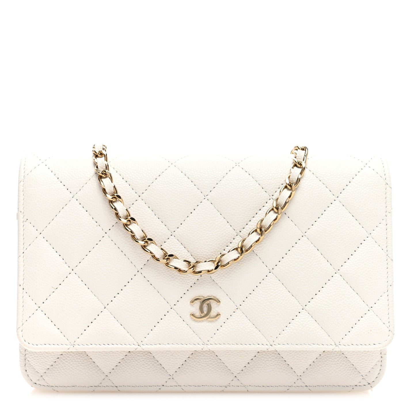 Caviar Quilted Wallet on Chain WOC White