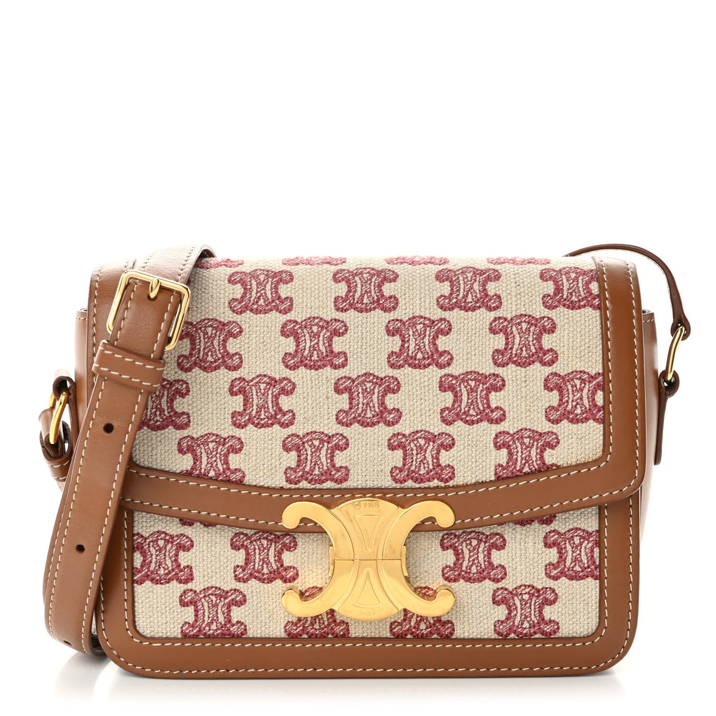 Canvas Calfskin Triomphe Embroidered Teen Triomphe Bag Fox Red