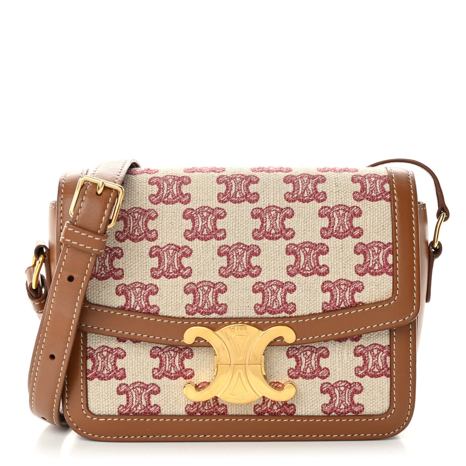 Celine Canvas Calfskin Triomphe Embroidered Teen Triomphe Bag Fox Red 1 of 12