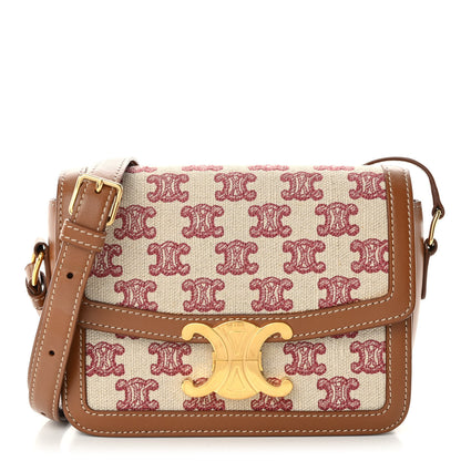 Celine Canvas Calfskin Triomphe Embroidered Teen Triomphe Bag Fox Red 1 of 12