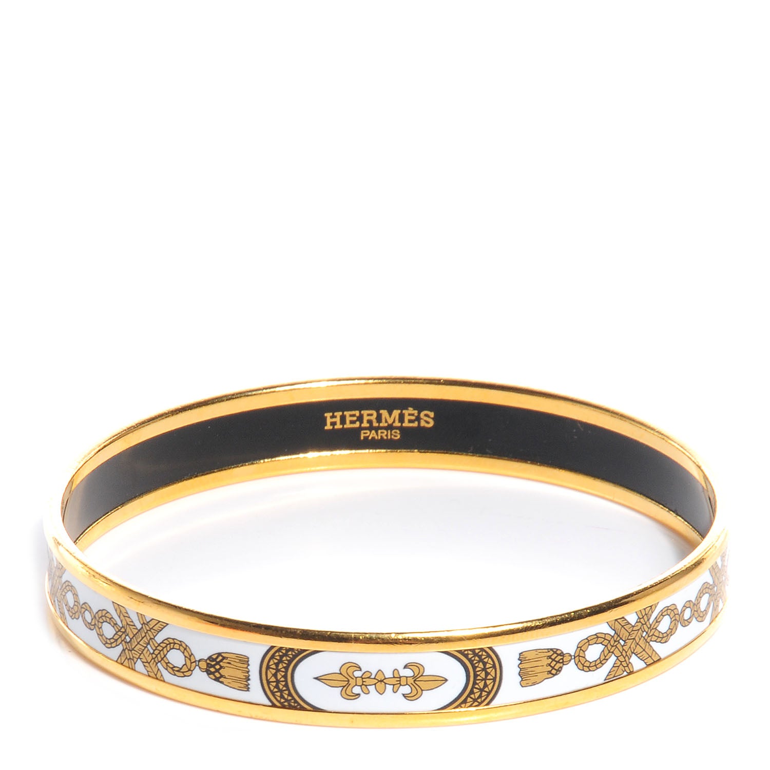 Hermes Enamel Printed Grand Apparat Narrow Bracelet 65 Blanc 1 of 5