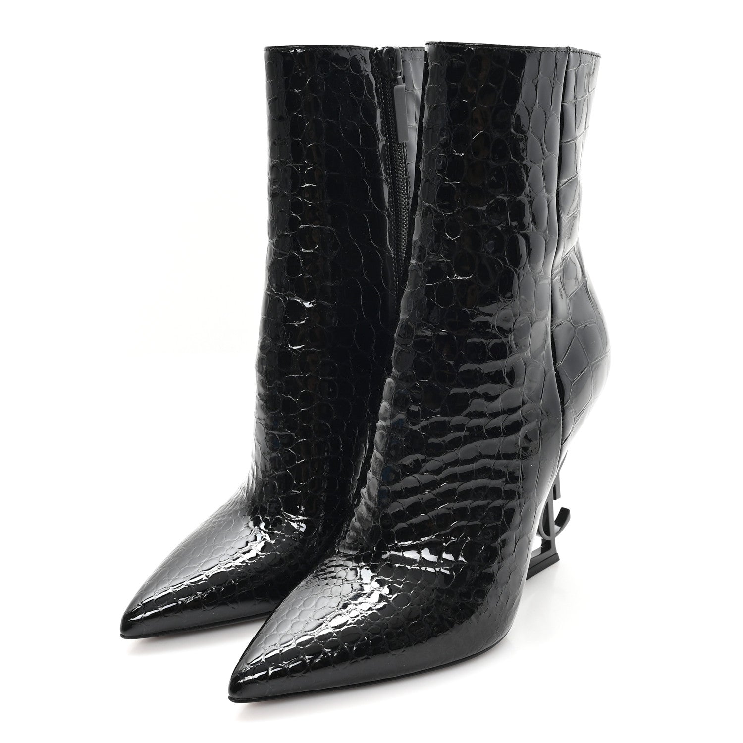 Saint Laurent Alligator Embossed Patent Calfskin Opyum 110 Ankle Boots 36.5 Black 4 of 10