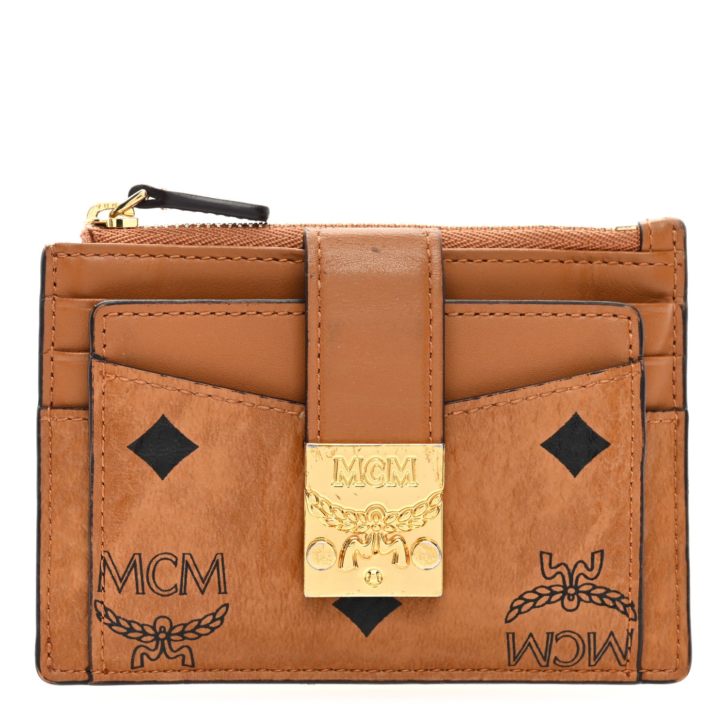 MCM Calfskin Visetos Patricia Mini Card Holder Cognac 1 of 7