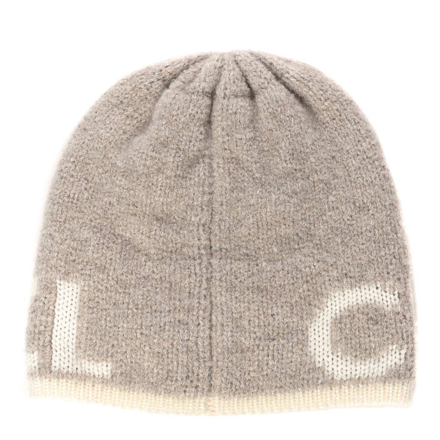 Cashmere Wool Silk Logo Beanie Hat Beige White