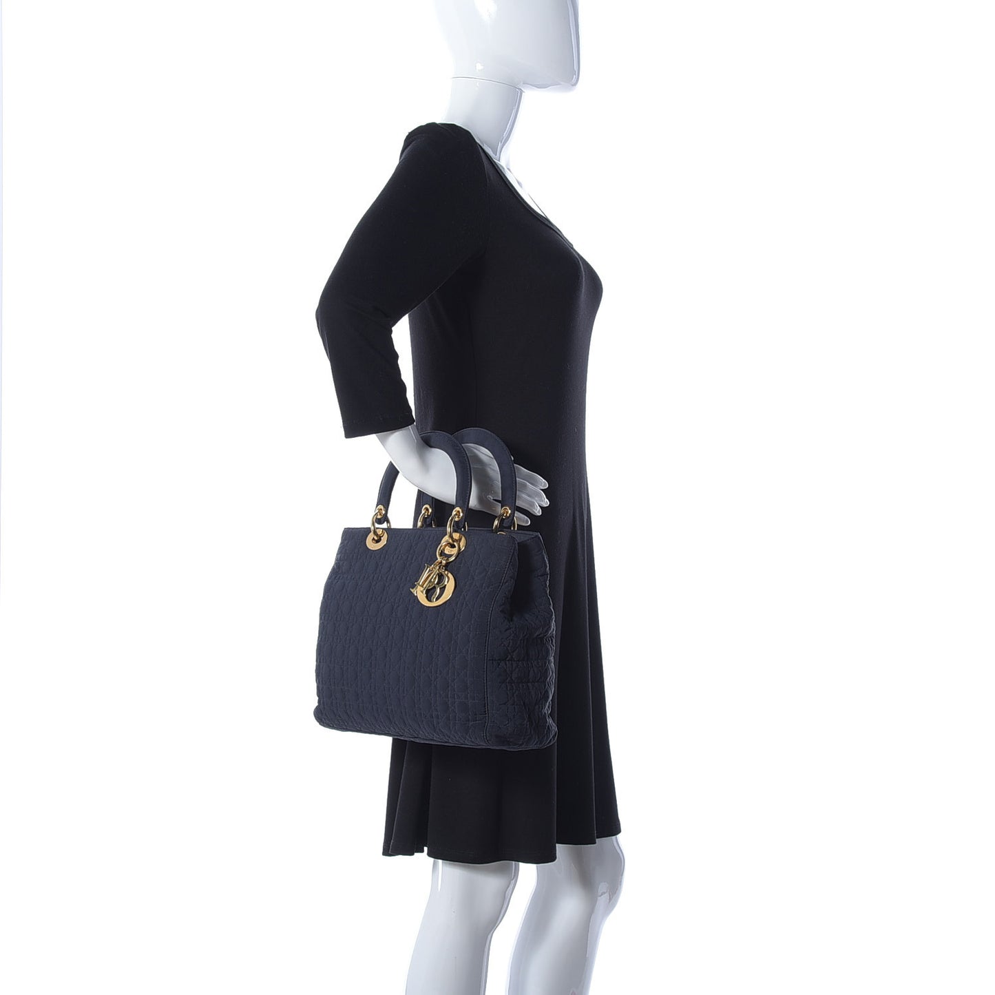 Nylon Cannage Large Lady Dior Navy Blue