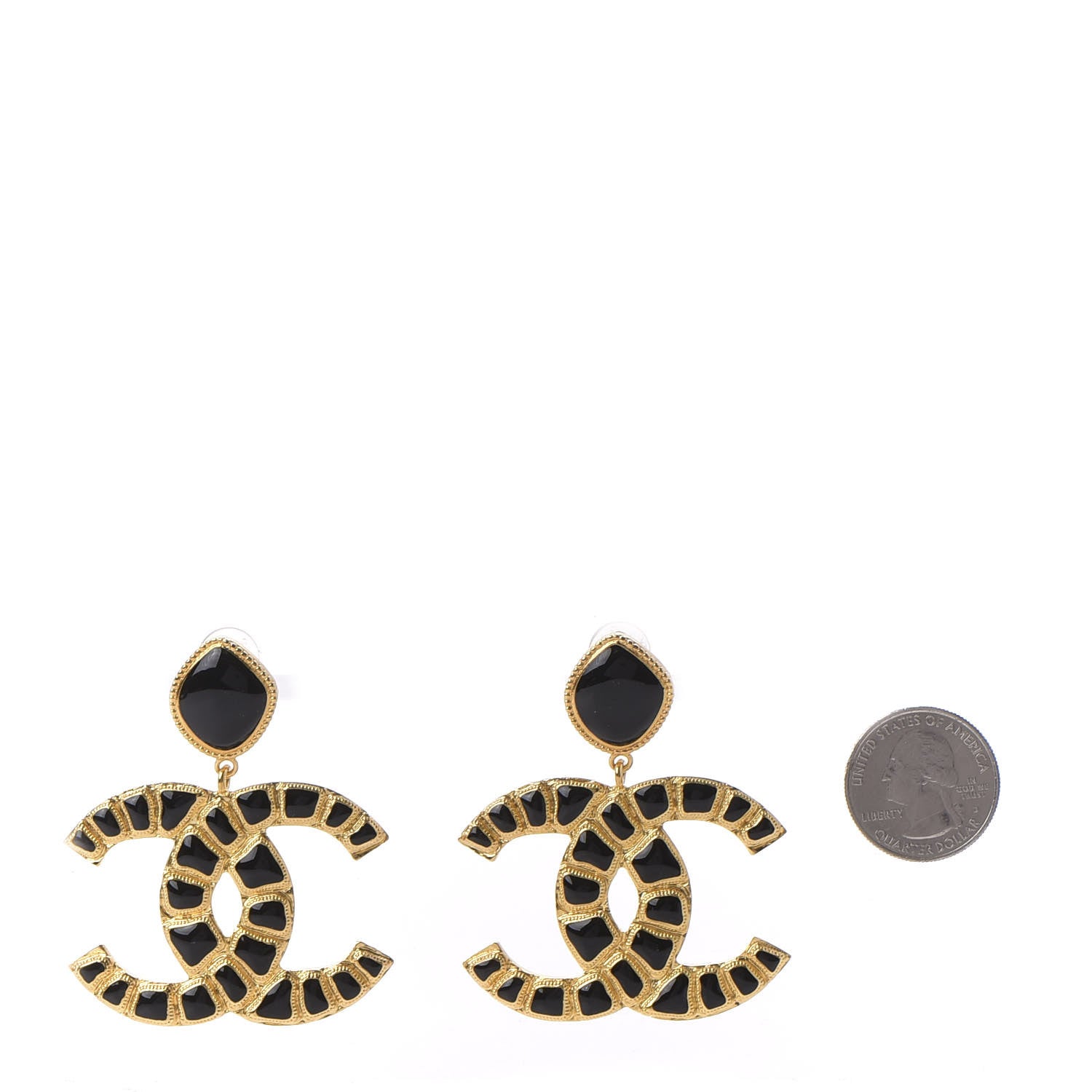 Chanel Resin Along The Nile CC Clip On Earrings Gold Black 2 of 5