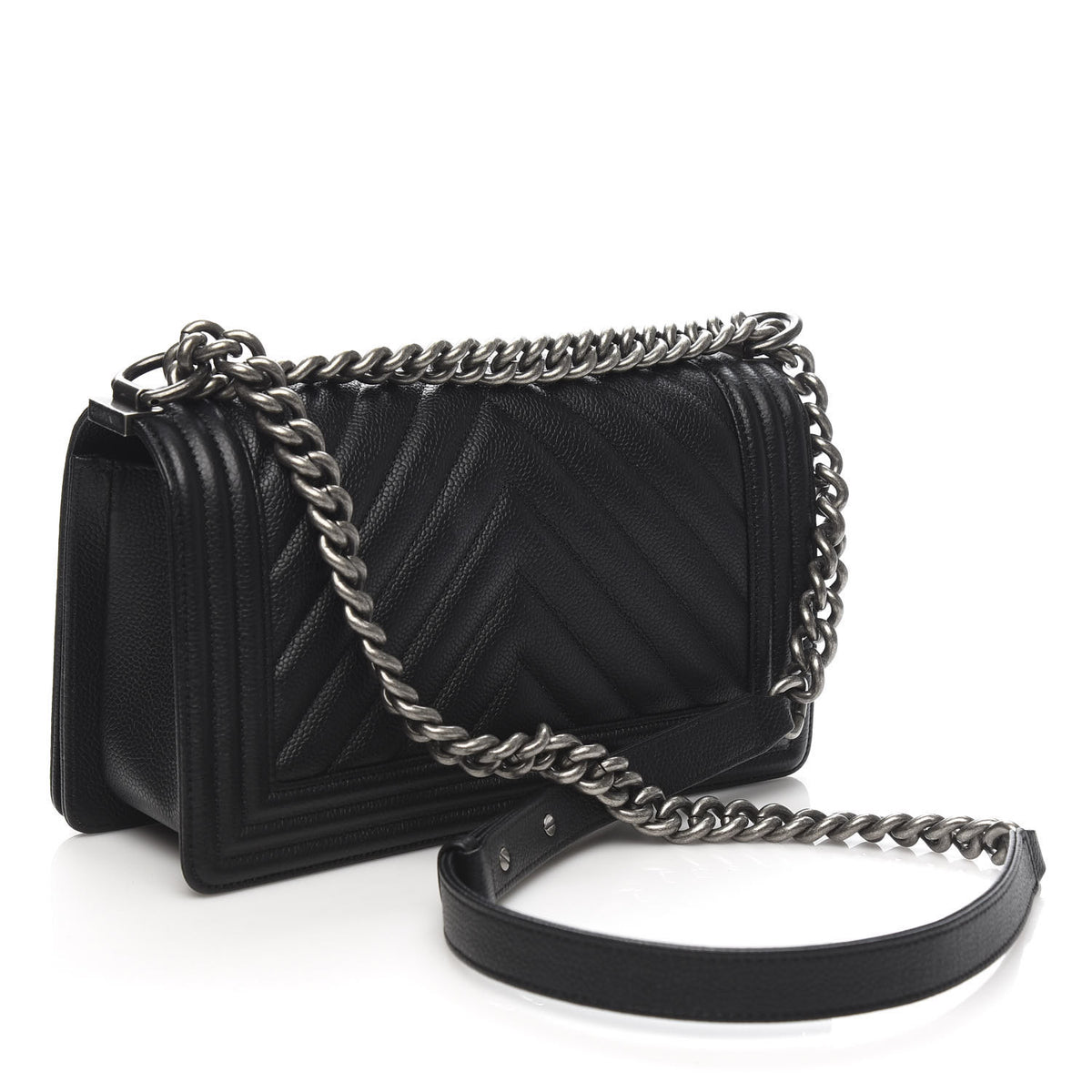 Chanel Caviar Chevron Quilted Medium Boy Flap Black 4 of 12
