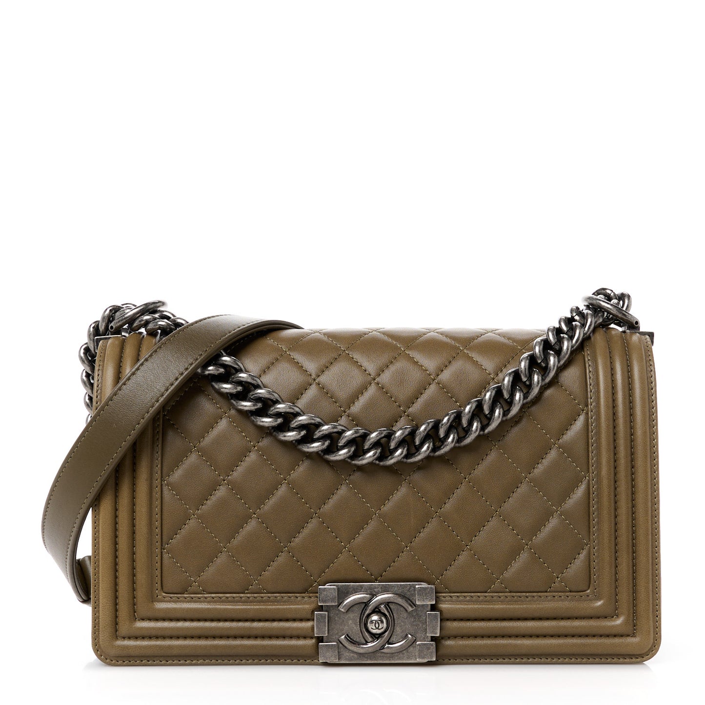Lambskin Quilted Medium Boy Flap Green