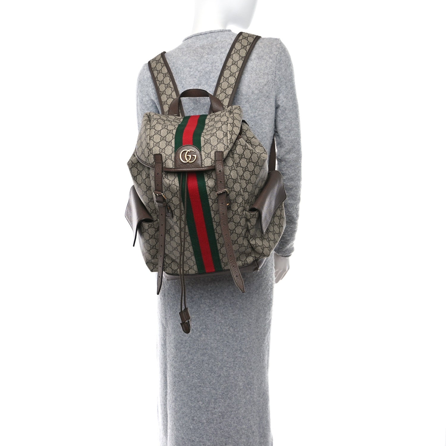 Gucci GG Supreme Monogram Medium Ophidia Double Buckle Backpack Brown 2 of 12