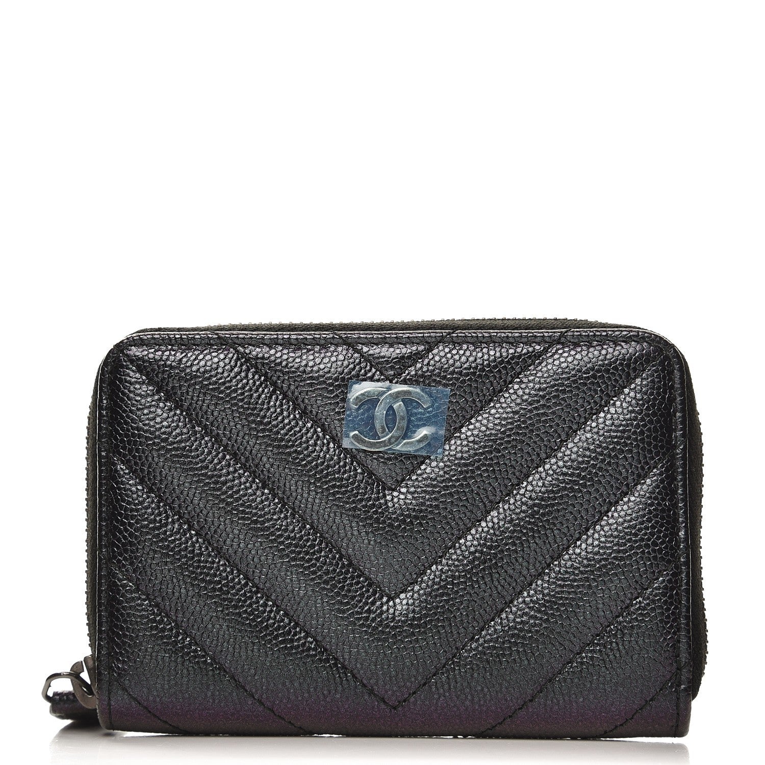 Chanel Iridescent Caviar Chevron Quilted Zip Around Coin Purse Black 1 of 8