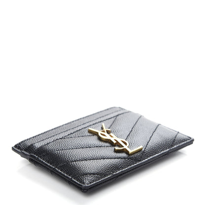 Saint Laurent Grain De Poudre Matelasse Chevron Monogram Credit Card Case Black 4 of 5