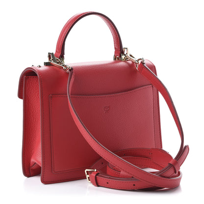 MCM Calfskin Studded Small Patricia Satchel Chinese Red 3 of 10
