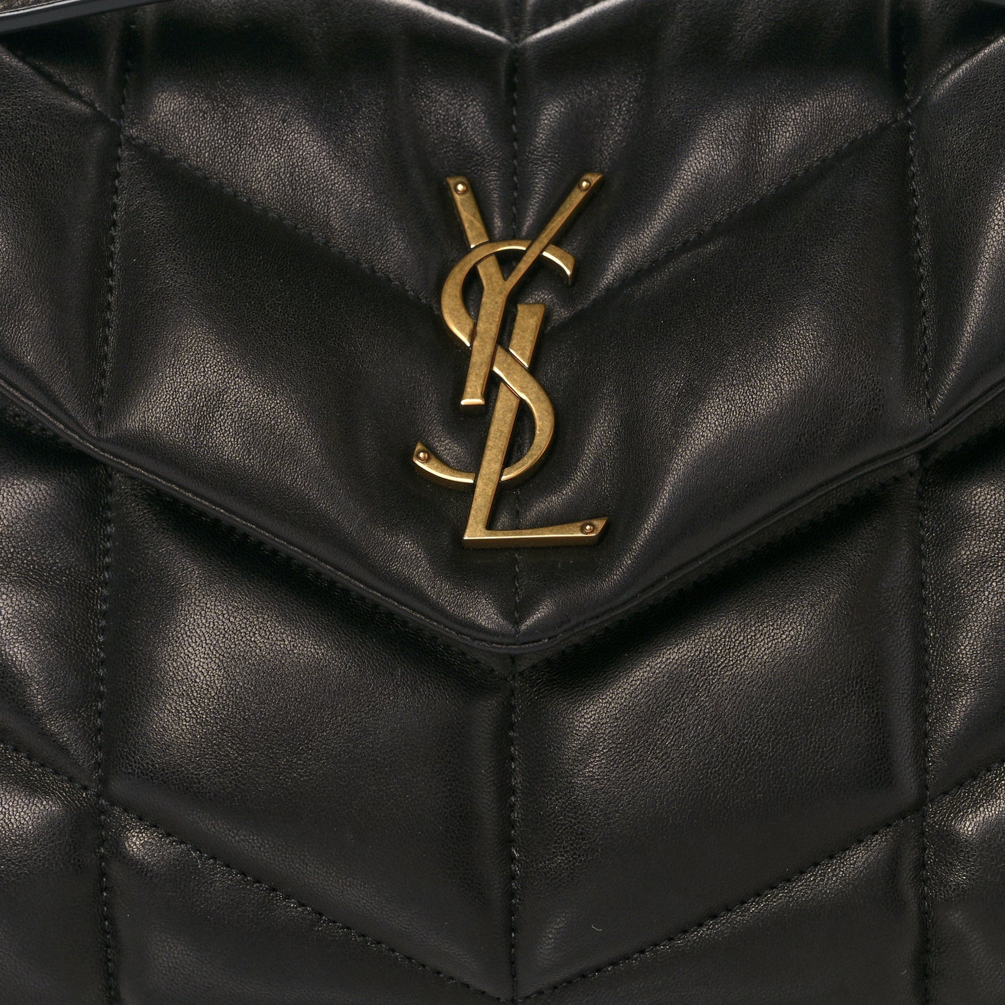 Lambskin Quilted Small Loulou Puffer Monogram Chain Satchel Black