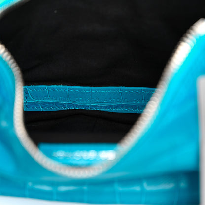 Balenciaga Extra Supple Calfskin Crocodile Embossed Le Cagole Shoulder Bag XS Cyan 7 of 10