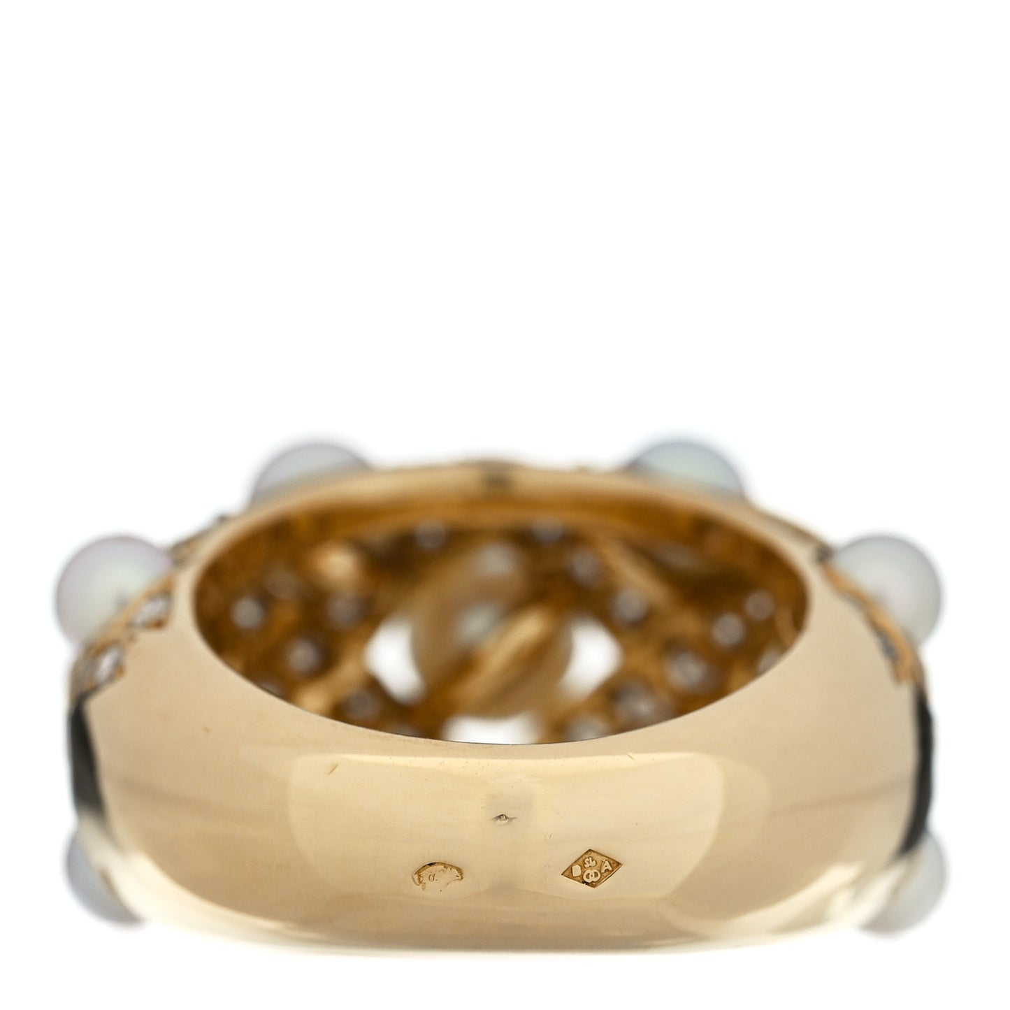 18K Yellow Gold Diamond Akoya Pearl Baroque Matelasse Ring 53 6.25