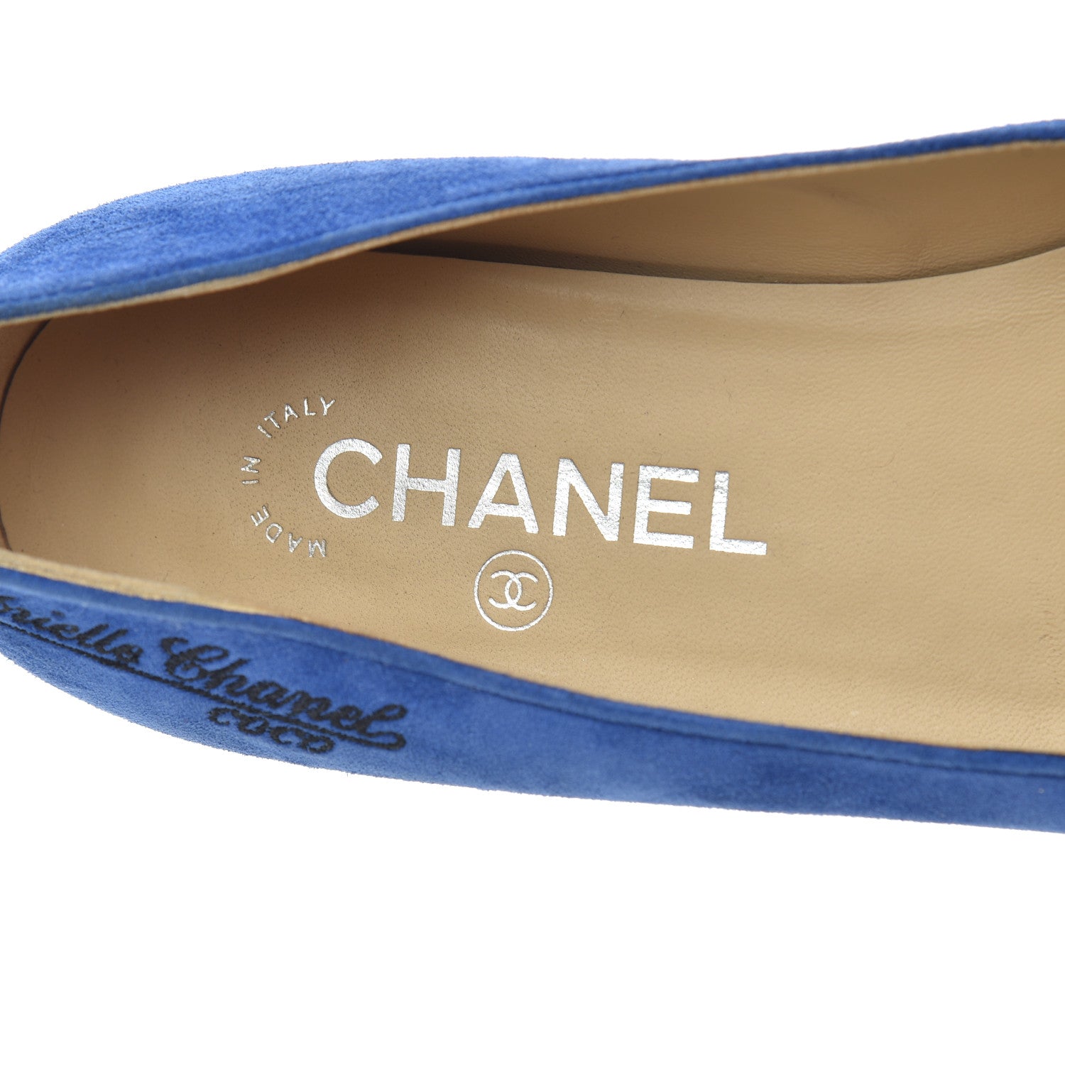 Chanel Suede Satin Cap Toe Gabrielle Ballerina Flats 36.5 Royal Blue Black 6 of 23