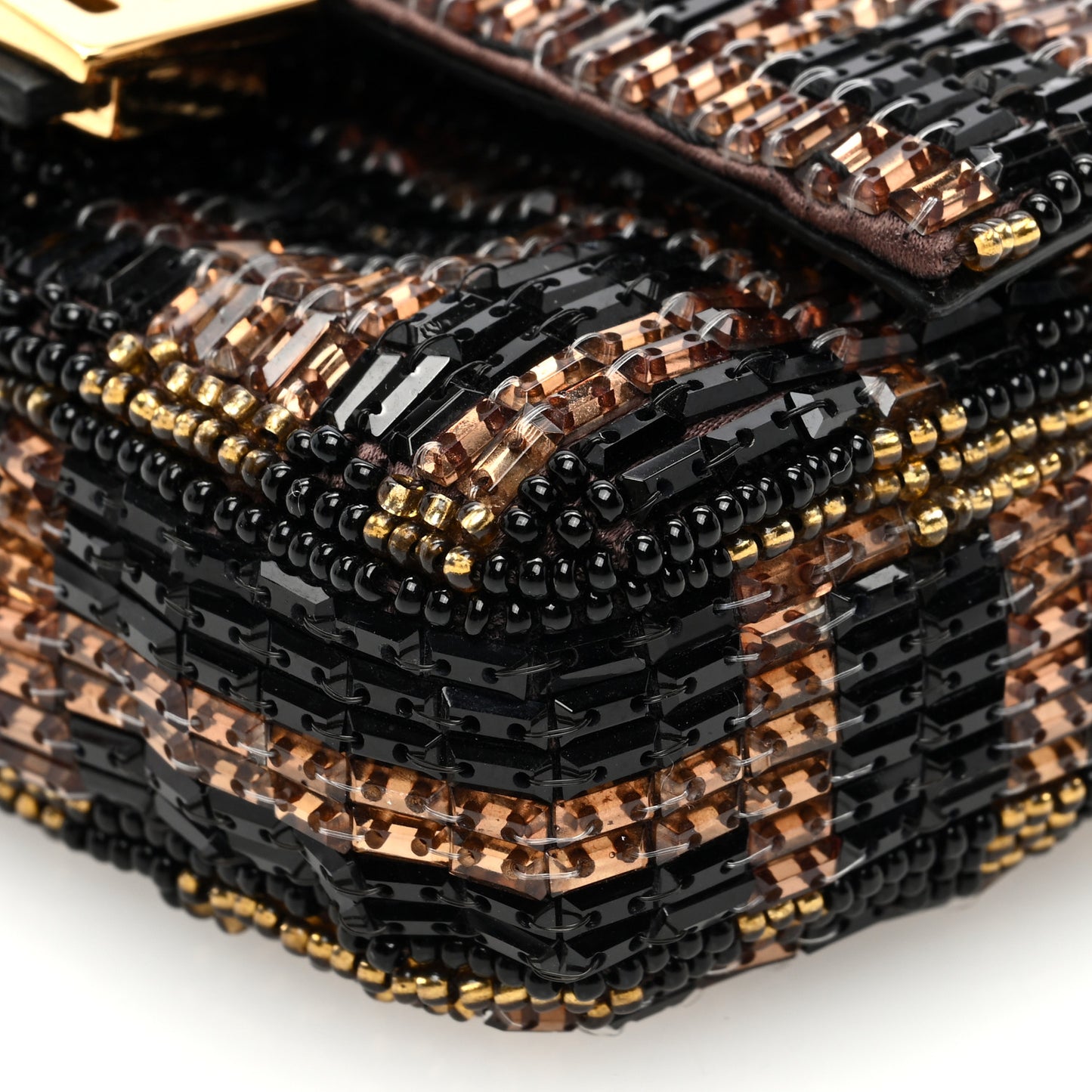 Crystal Vitello King FF Beaded Nano Baguette Charm Moro Black