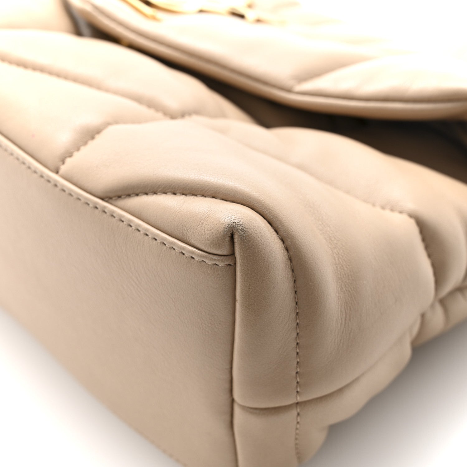 Saint Laurent Lambskin Quilted Small Loulou Puffer Monogram Chain Satchel Dark Beige 11 of 13