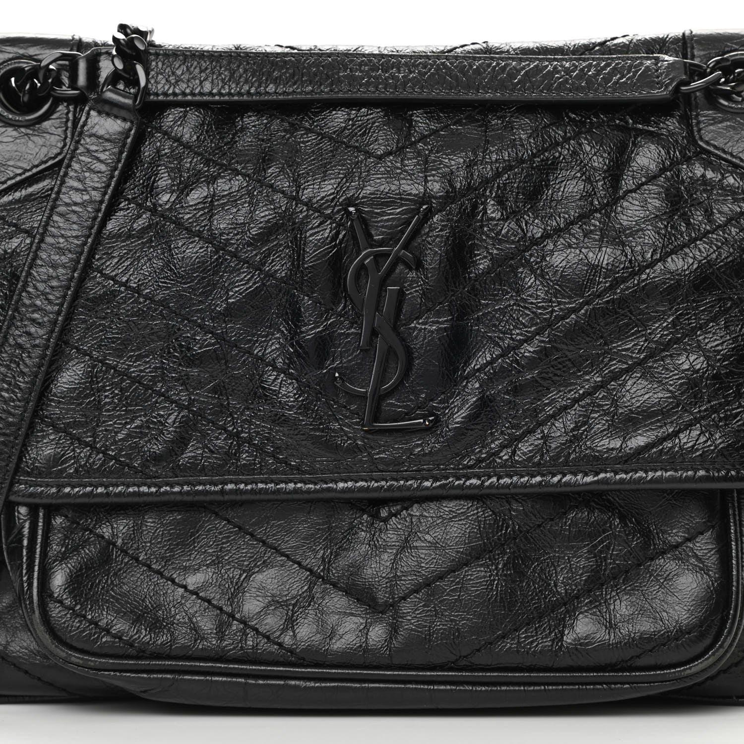 Saint Laurent Crinkled Calfskin Matelasse Monogram Medium Niki Chain Satchel Black 8 of 13
