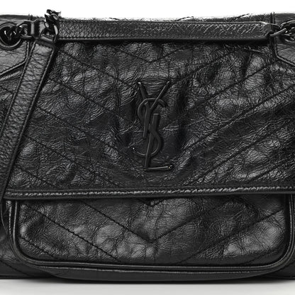 Saint Laurent Crinkled Calfskin Matelasse Monogram Medium Niki Chain Satchel Black 8 of 13