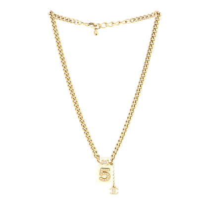 Chanel Pearl Resin Crystal CC No 5 Perfume Bottle Necklace Gold Pearly White 3 of 6