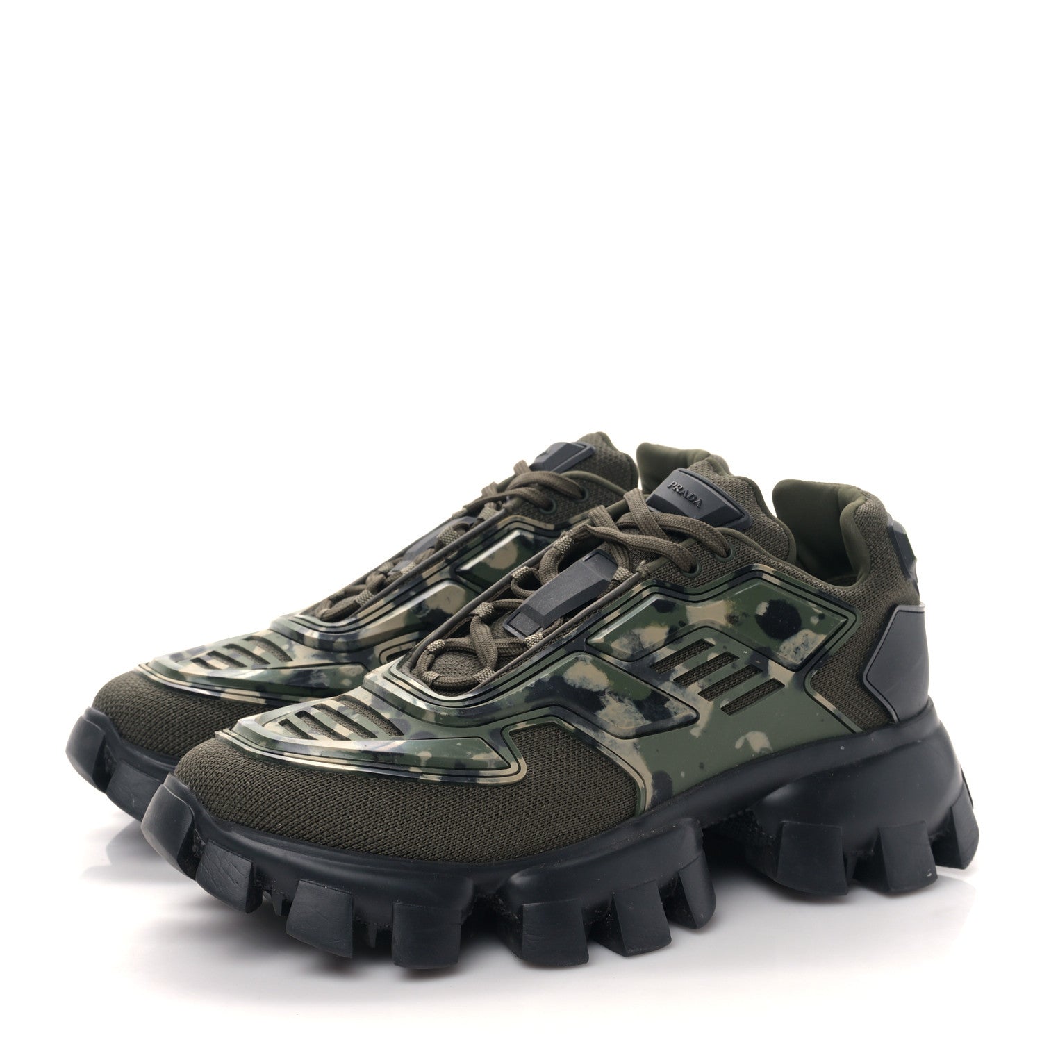Prada Rubber Knit Fabric Camouflage Mens Cloudbust Thunder Sneakers 7 Militare 3 of 8