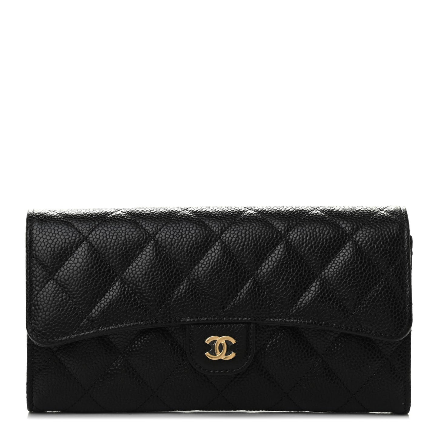 Caviar Quilted Large Gusset Flap Wallet Black